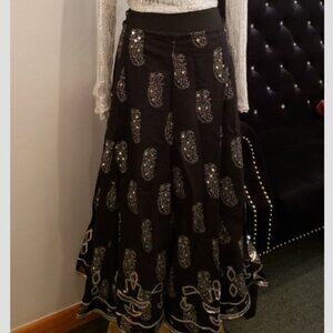 Stunning Black Linen Like Skirt with Silver work XL